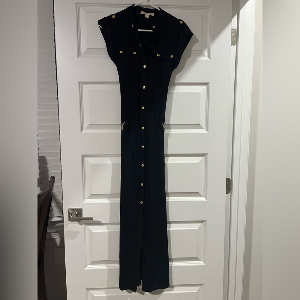 Michael Kors Black Maxi Dress with Gold Accents